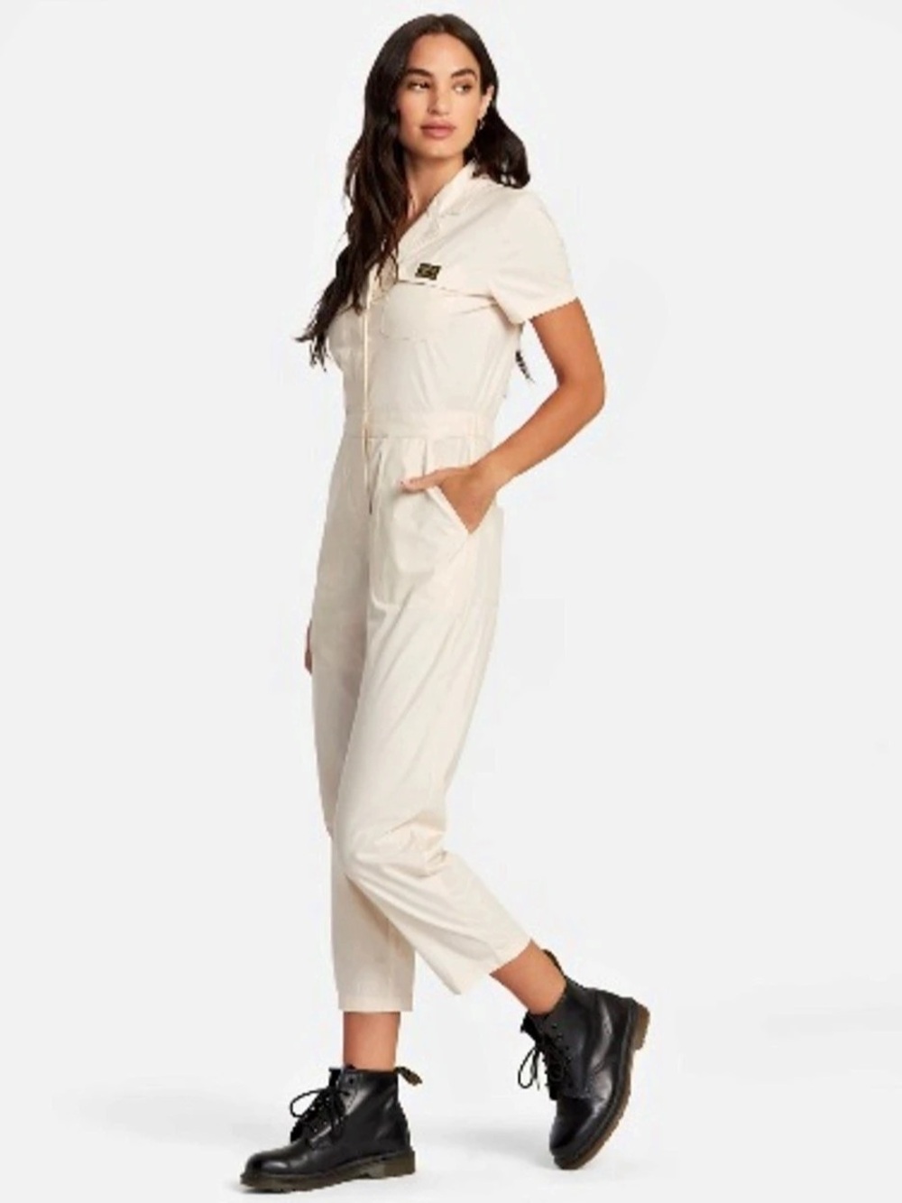 RVCA Short Sleeve Jumpsuit in Cream